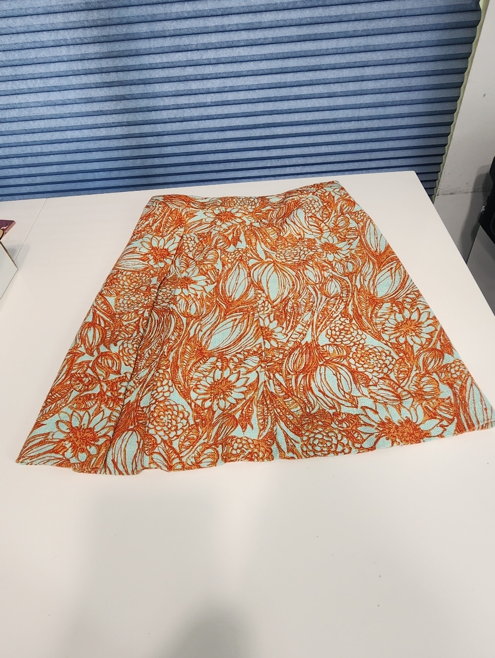 Etcetera Orange and Light Blue Floral A-Line Skirt